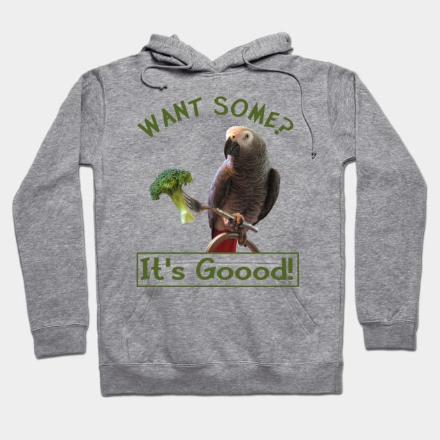 African Grey Parrot Broccoli Hoodie by Einstein Parrot